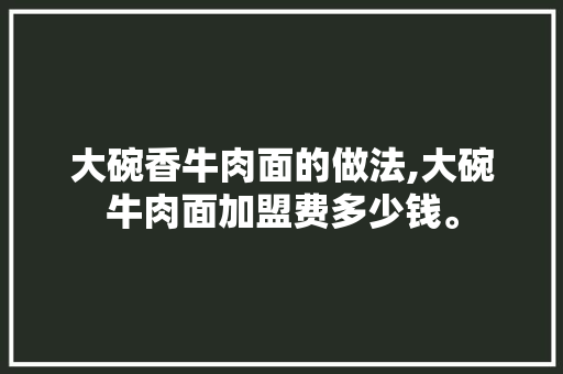 大碗香牛肉面的做法,大碗牛肉面加盟费多少钱。