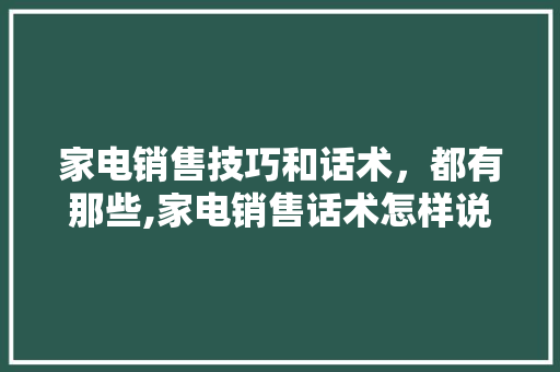 家电销售技巧和话术，都有那些,家电销售话术怎样说比较好。 饮食技巧