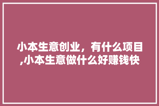 小本生意创业，有什么项目,小本生意做什么好赚钱快。
