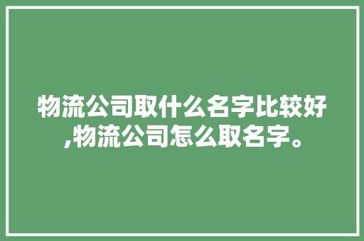 物流公司取什么名字比较好,物流公司怎么取名字。 身体保健