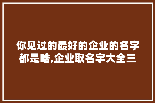 你见过的最好的企业的名字都是啥,企业取名字大全三个字。 综合便民