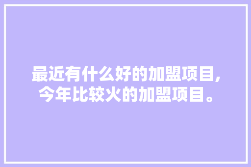 最近有什么好的加盟项目,今年比较火的加盟项目。
