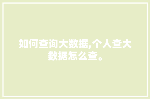 如何查询大数据,个人查大数据怎么查。
