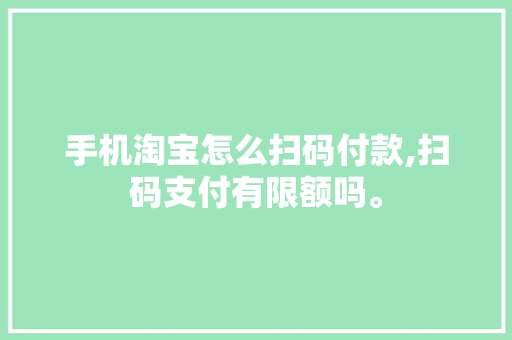 手机淘宝怎么扫码付款,扫码支付有限额吗。 综合便民