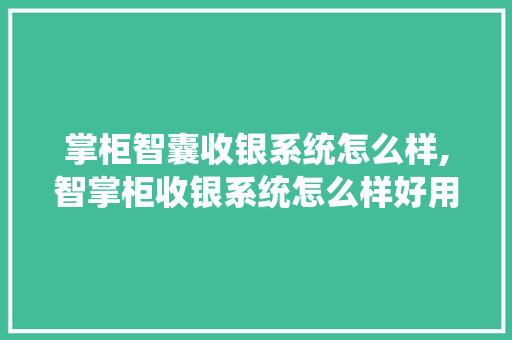 掌柜智囊收银系统怎么样,智掌柜收银系统怎么样好用吗安全吗。 身体保健