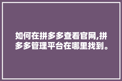 如何在拼多多查看官网,拼多多管理平台在哪里找到。