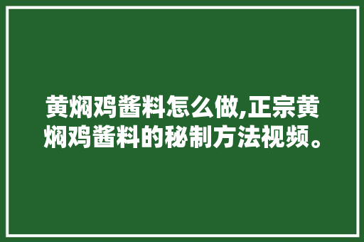 黄焖鸡酱料怎么做,正宗黄焖鸡酱料的秘制方法视频。