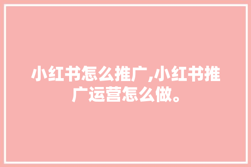 小红书怎么推广,小红书推广运营怎么做。 综合便民