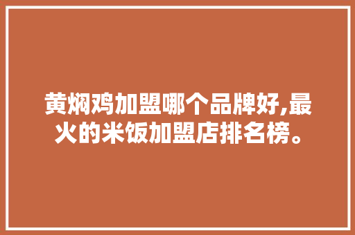 黄焖鸡加盟哪个品牌好,最火的米饭加盟店排名榜。