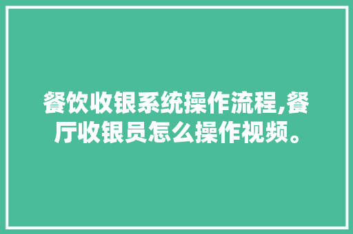 餐饮收银系统操作流程,餐厅收银员怎么操作视频。