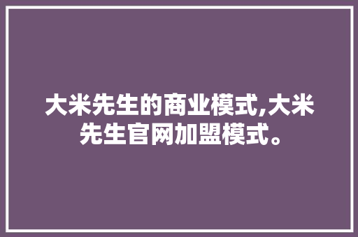 大米先生的商业模式,大米先生官网加盟模式。