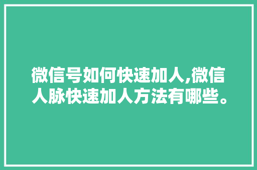 微信号如何快速加人,微信人脉快速加人方法有哪些。